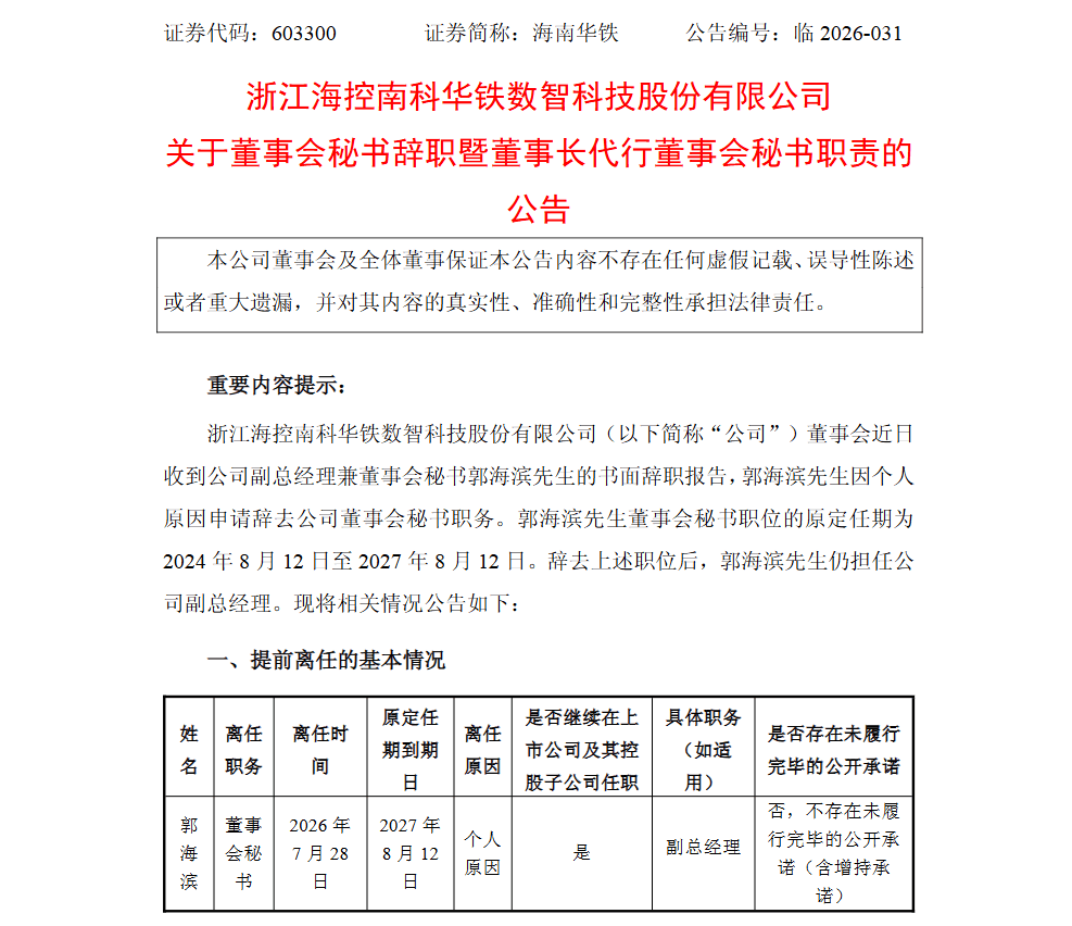 海南华铁信披罚单压降至520万 当天董秘"踩点"辞职 海南华铁信披罚单压降至520万 当天董秘"踩点"辞职